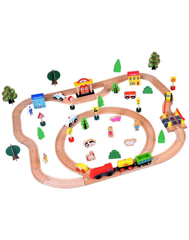 Large SET, wooden railway 80 pieces ZA3573