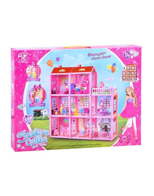 Pink house Large house + doll and furniture. Doll villa ZA3075