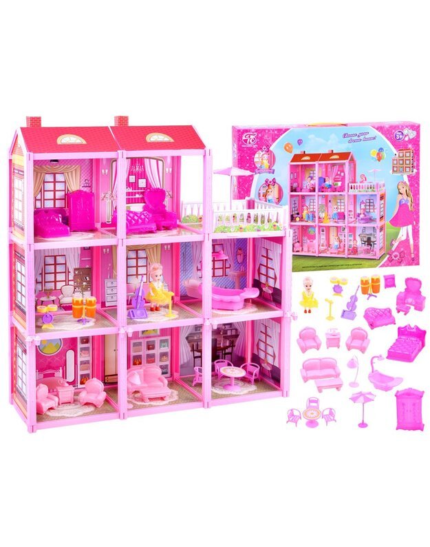 Pink house Large house + doll and furniture. Doll villa ZA3075