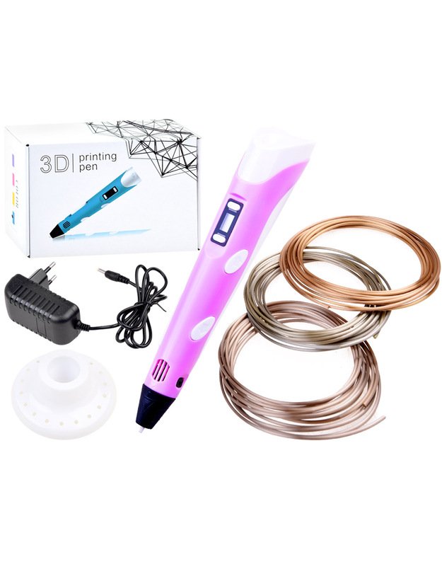 Stebuklingas rašiklis JK su užpildu 3D Printing Pen - rožinis