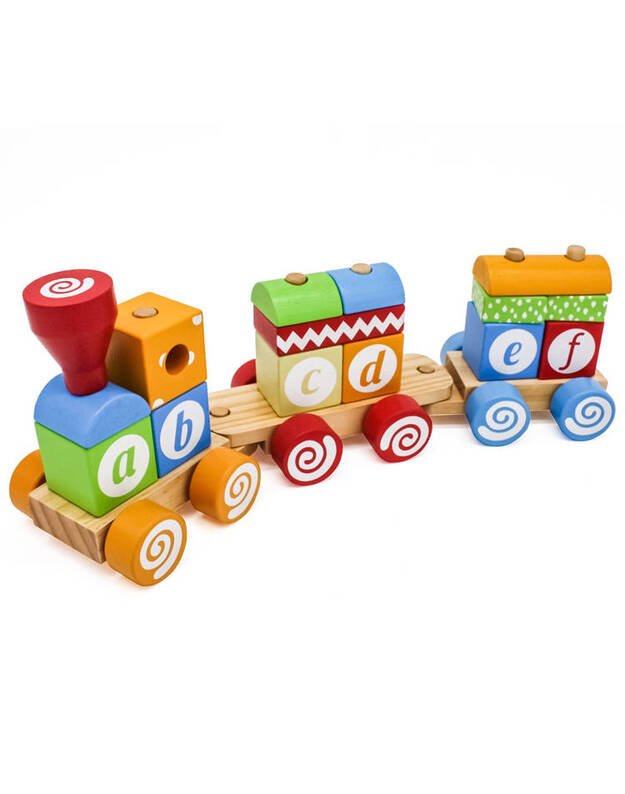 Medinių kaladėlių lokomotyvas su raidėmis 