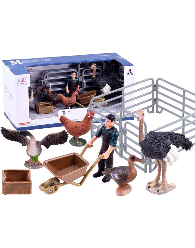 Gyvūnų figūrėlių rinkinys - višta, strutis ir kt.