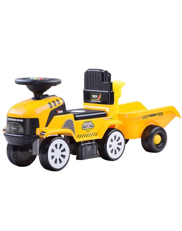 Paspiriama mašinėlė Traktorius su priekaba - geltonas