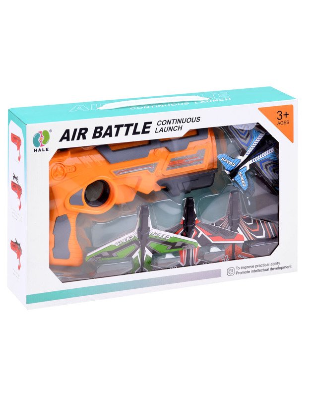 Lėktuvų paleidimo pistoletas + lėktuvai 4 vnt. - oranžinis