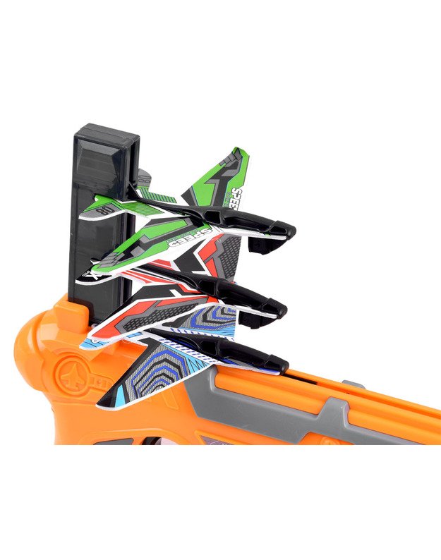 Lėktuvų paleidimo pistoletas + lėktuvai 4 vnt. - oranžinis