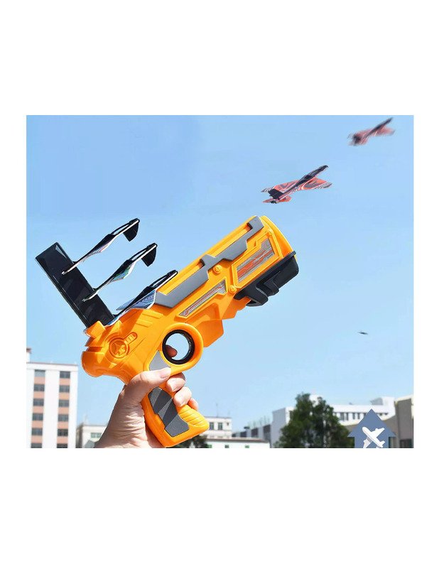 Lėktuvų paleidimo pistoletas + lėktuvai 4 vnt. - oranžinis