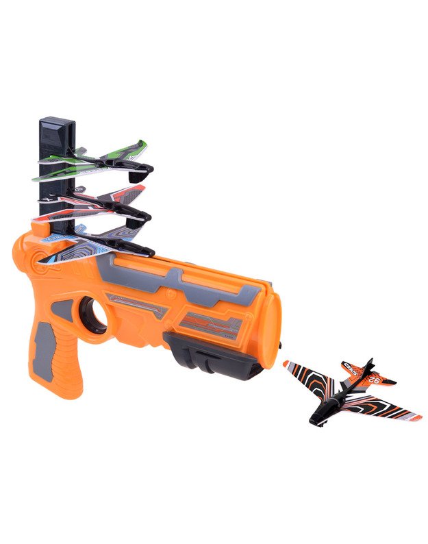 Lėktuvų paleidimo pistoletas + lėktuvai 4 vnt. - oranžinis