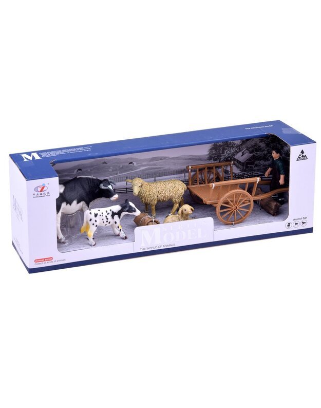 Ūkis su karvės, veršelio, avies figūrėlėmis