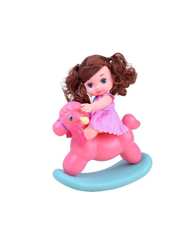 Lėlė kūdikis su supamu arkliuku ir priedais