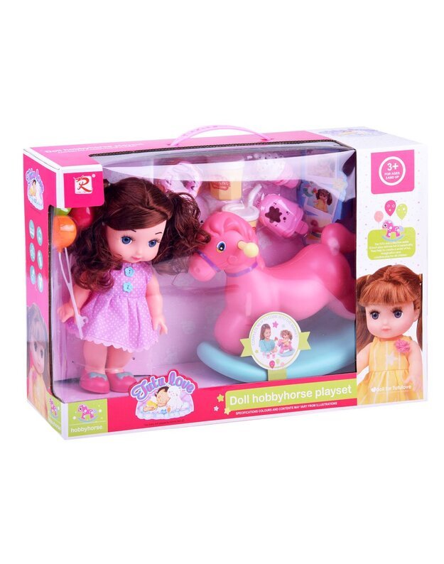 Lėlė kūdikis su supamu arkliuku ir priedais