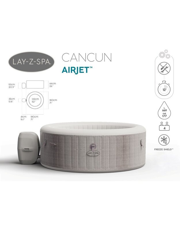 Pripučiamas sūkurinis baseinas 2-4 asmenims Bestway Lay-Z-Spa CANCUN 