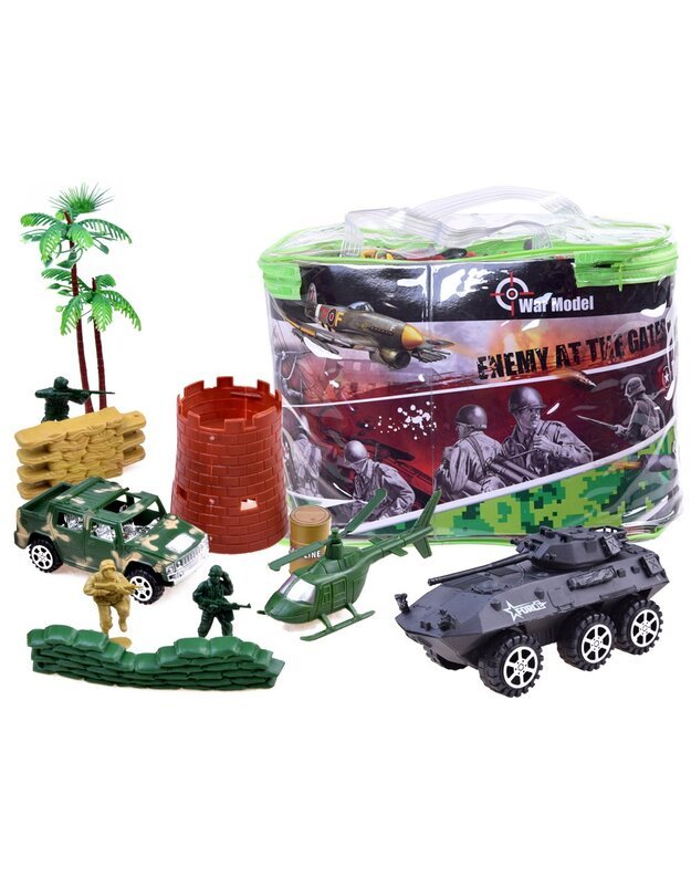 Didelis karinių kareivių, tankų, ginklų rinkinys