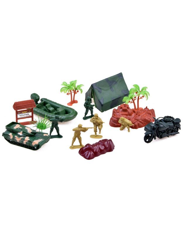 Didelis karinių kareivių, tankų, ginklų rinkinys