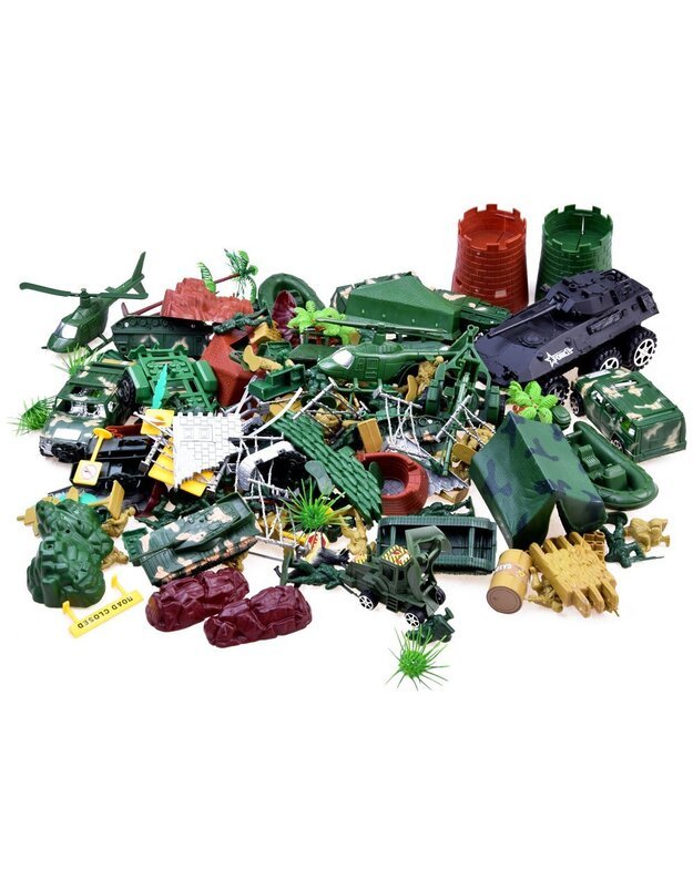 Didelis karinių kareivių, tankų, ginklų rinkinys