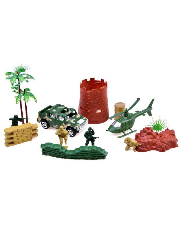 Didelis karinių kareivių, tankų, ginklų rinkinys