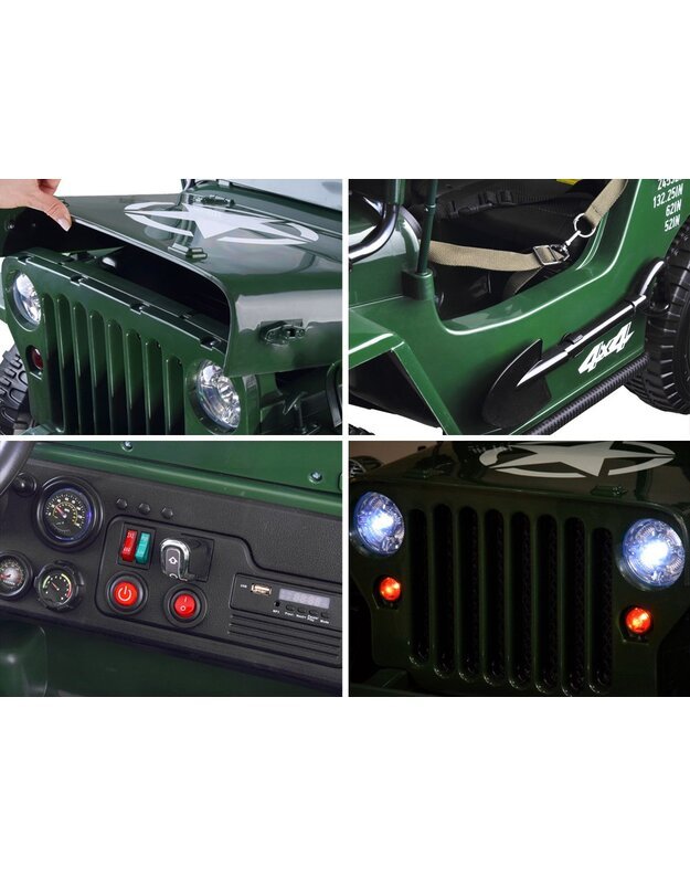 JEEP trivietis elektromobilis + nuotolinis valdymo pultas - šviesiai žalias