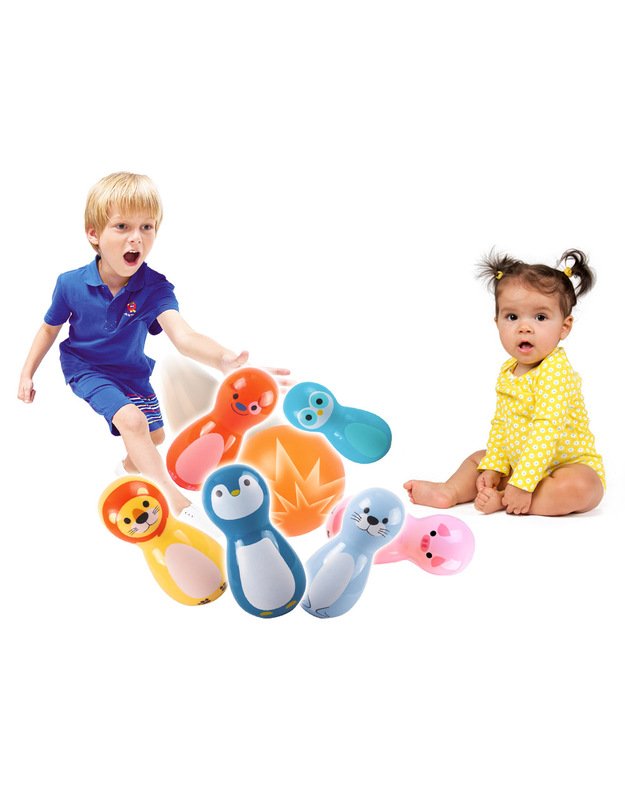 Boulingo kėgliai su gyvūnų grafika + kamuolys