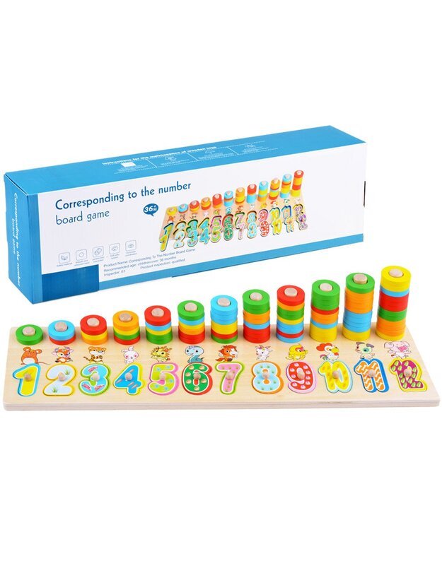 Spalvota medinė dėlionė su skaičiais