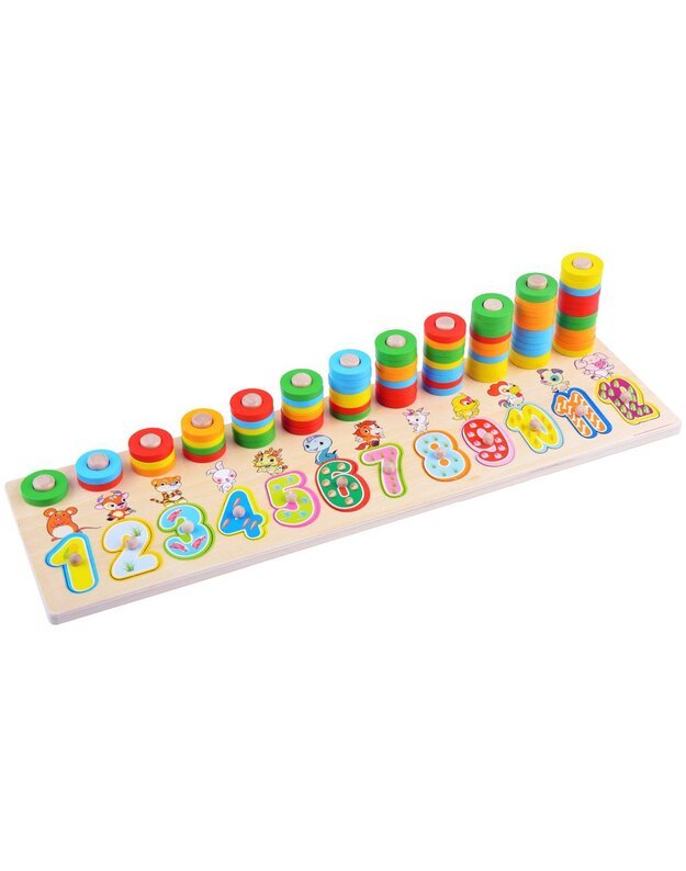 Spalvota medinė dėlionė su skaičiais