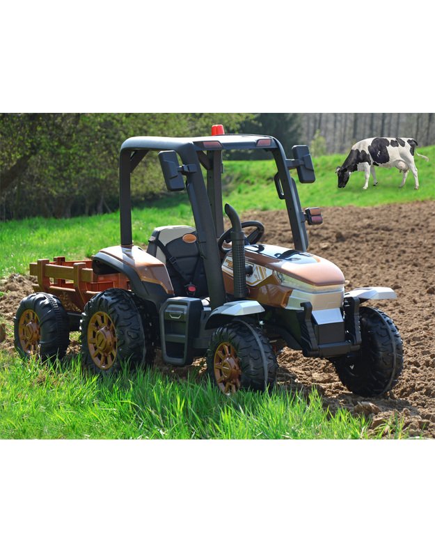Didelis traktorius 4x4 su priekaba + nuotolinio valdymo pultas - rudas