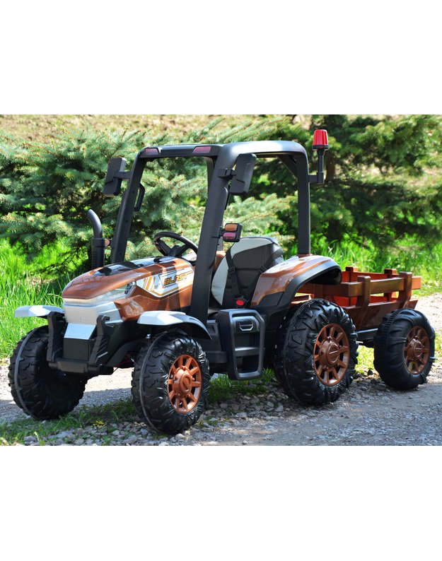 Didelis traktorius 4x4 su priekaba + nuotolinio valdymo pultas - rudas