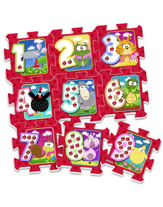 Putplasčio dėlionės kilimėlis su gyvūnais ir skaičiais