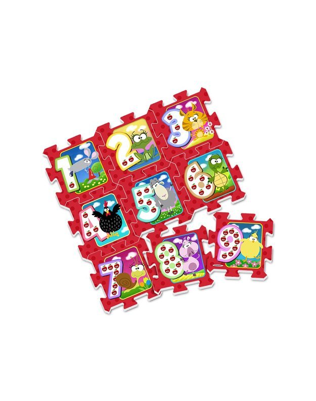 Putplasčio dėlionės kilimėlis su gyvūnais ir skaičiais