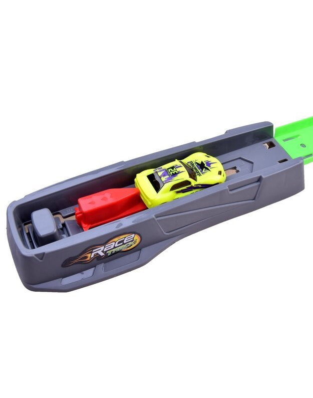 Žaislinių automobiliukų trasa su paleidimo priemone 2in1