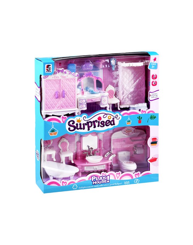 Baldai lėlių nameliui - vonios kambariui, miegamajam 