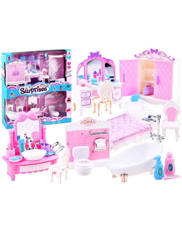 Baldai lėlių nameliui - vonios kambariui, miegamajam 