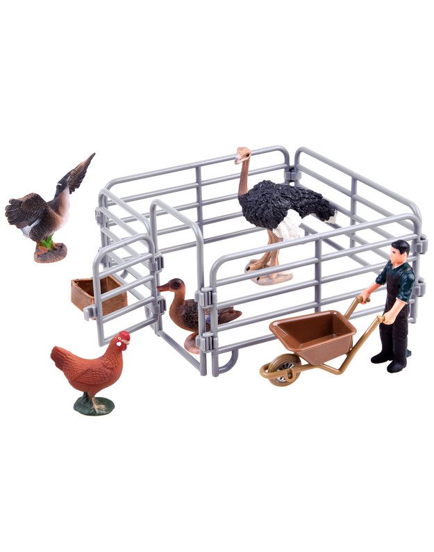 Gyvūnų figūrėlių rinkinys - višta, strutis ir kt.