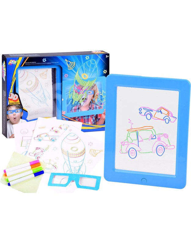 Šviečianti piešimo lenta + 3D akiniai - mėlyna