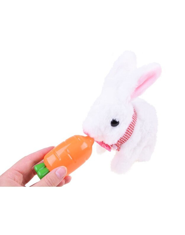 Žaislinis interaktyvus triušiukas krepšelyje - baltas