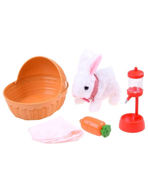 Žaislinis interaktyvus triušiukas krepšelyje - baltas