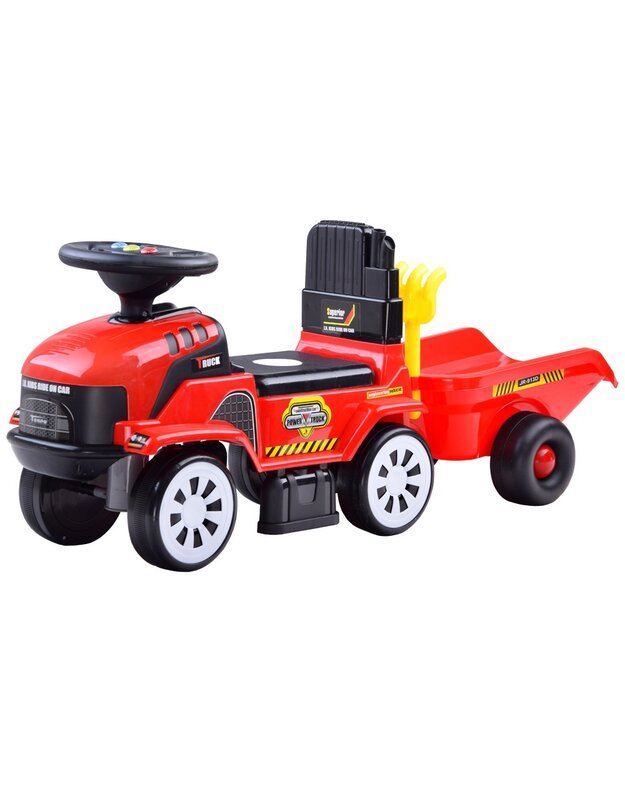 Vaikiškas paspiriamas Traktorius su priekaba - raudonas