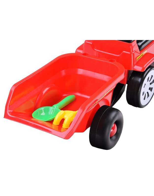 Vaikiškas paspiriamas Traktorius su priekaba - raudonas