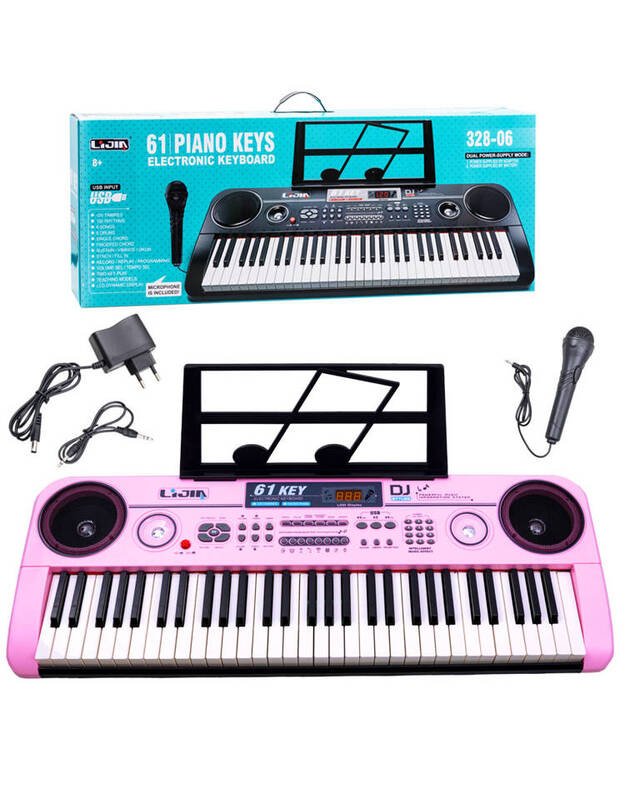Sintezatorius su mikrofonu 61 klavišas - rožinis