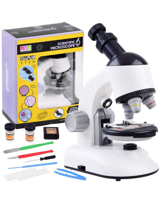 Laboratorinio mikroskopo rinkinys mokslininkui - baltas