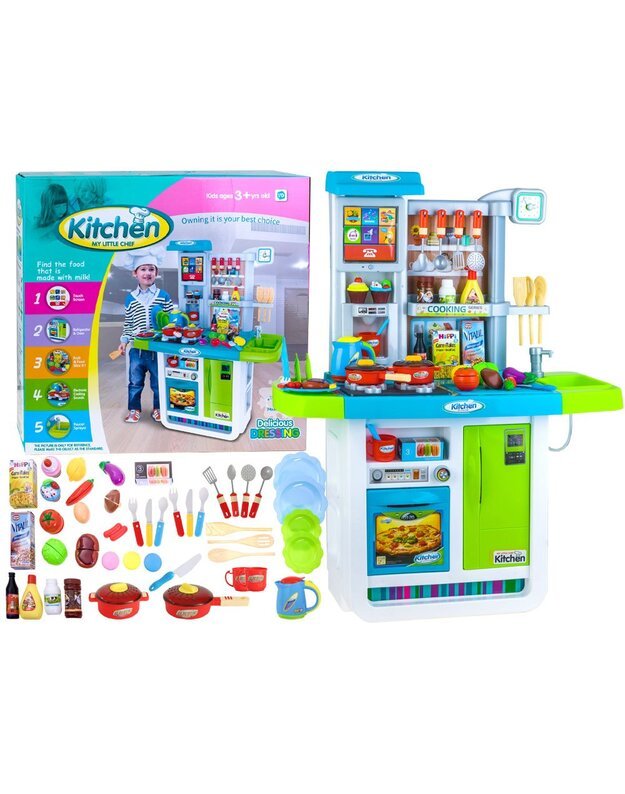 Interaktyvi virtuvėlė su dideliu aksesuarų rinkiniu, bei šviesos ir garso efektais - mėlyna