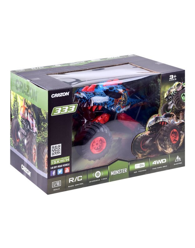 Didelis Monster DINO 4x4  automobilis + nuotolinio valdymo pultas - raudonas