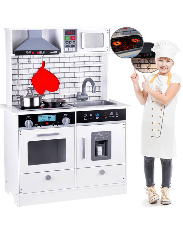 Didelė medinė virtuvė su šviesos ir  garso efektais  + priedai