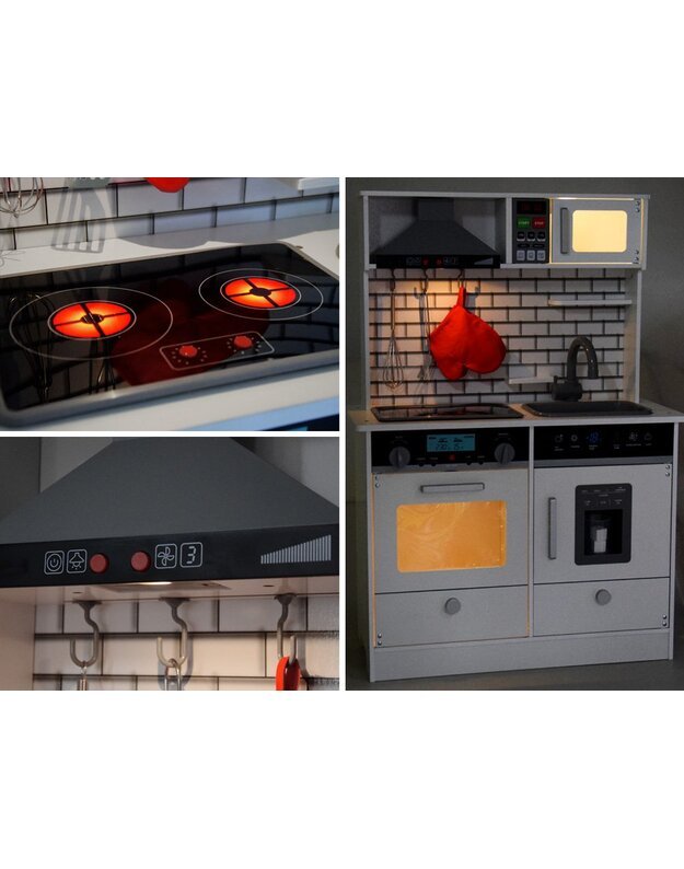 Didelė medinė virtuvė su šviesos ir  garso efektais  + priedai