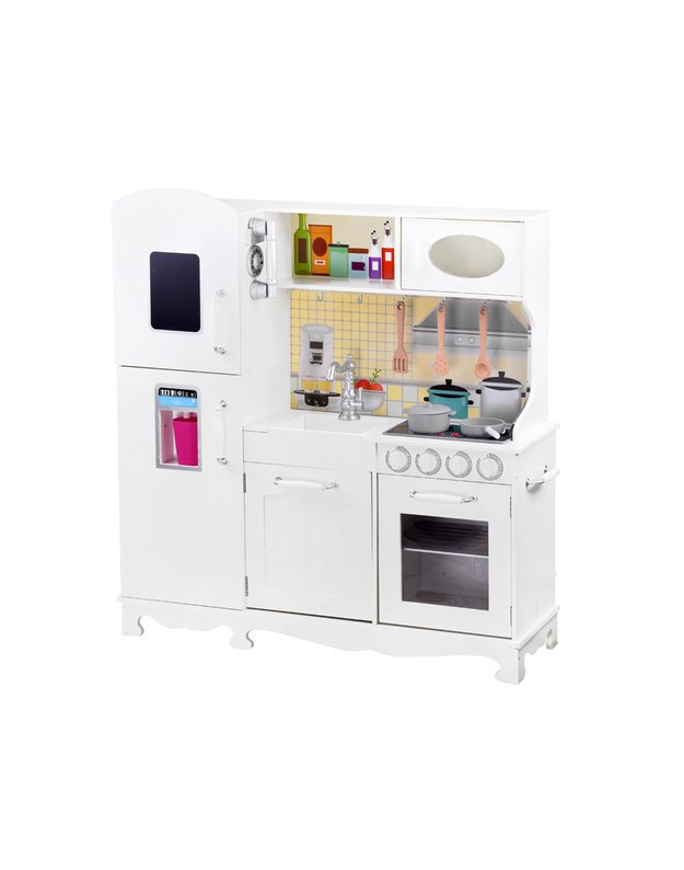 Didelė medinė virtuvė su orkaite ir šaldytuvu