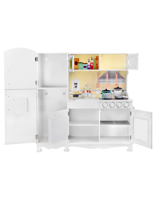 Didelė medinė virtuvė su orkaite ir šaldytuvu