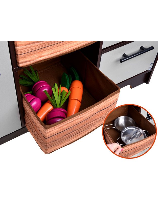 Lofto stiliaus medinė virtuvė su priedais