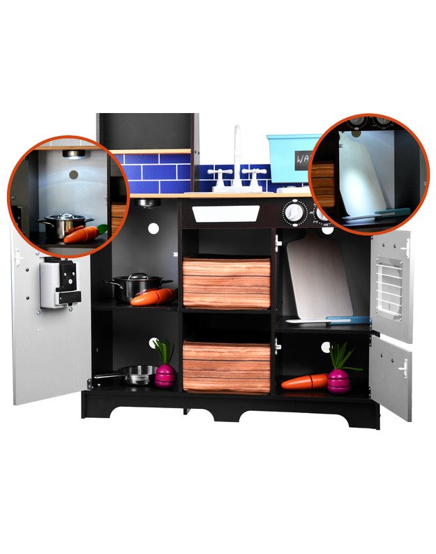 Lofto stiliaus medinė virtuvė su priedais