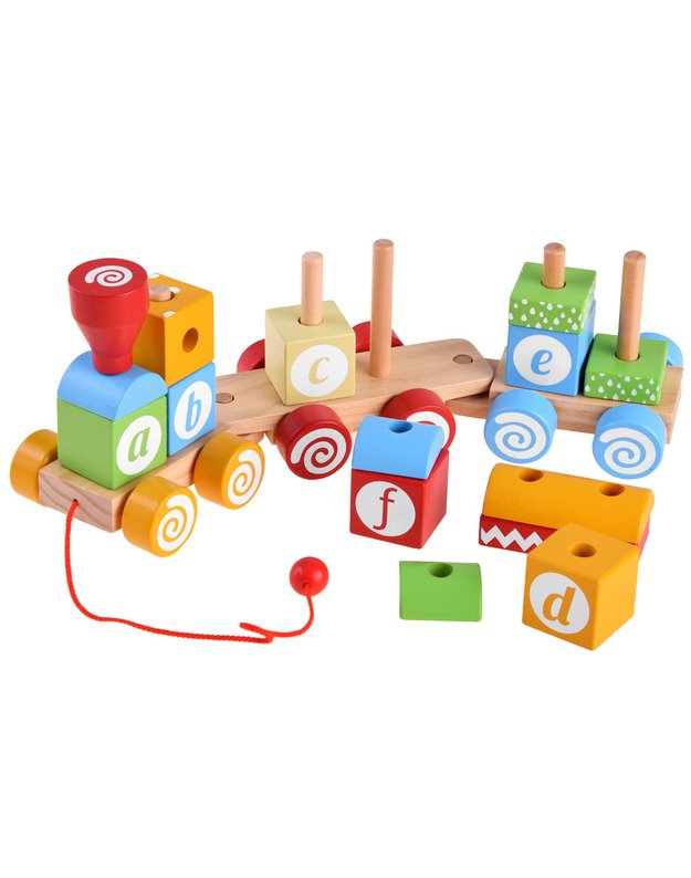 Medinių kaladėlių lokomotyvas su raidėmis 