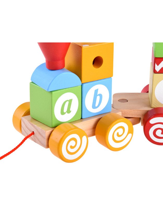 Medinių kaladėlių lokomotyvas su raidėmis 