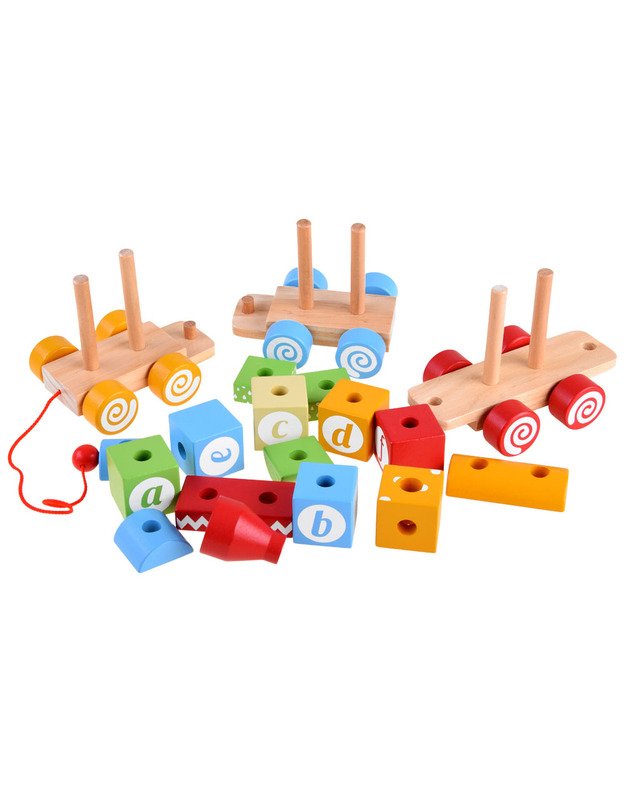 Medinių kaladėlių lokomotyvas su raidėmis 