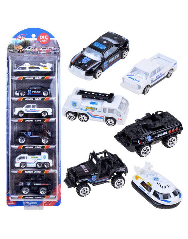 Metal cars, a set of POLICE 6 pcs, ZA3505 springs